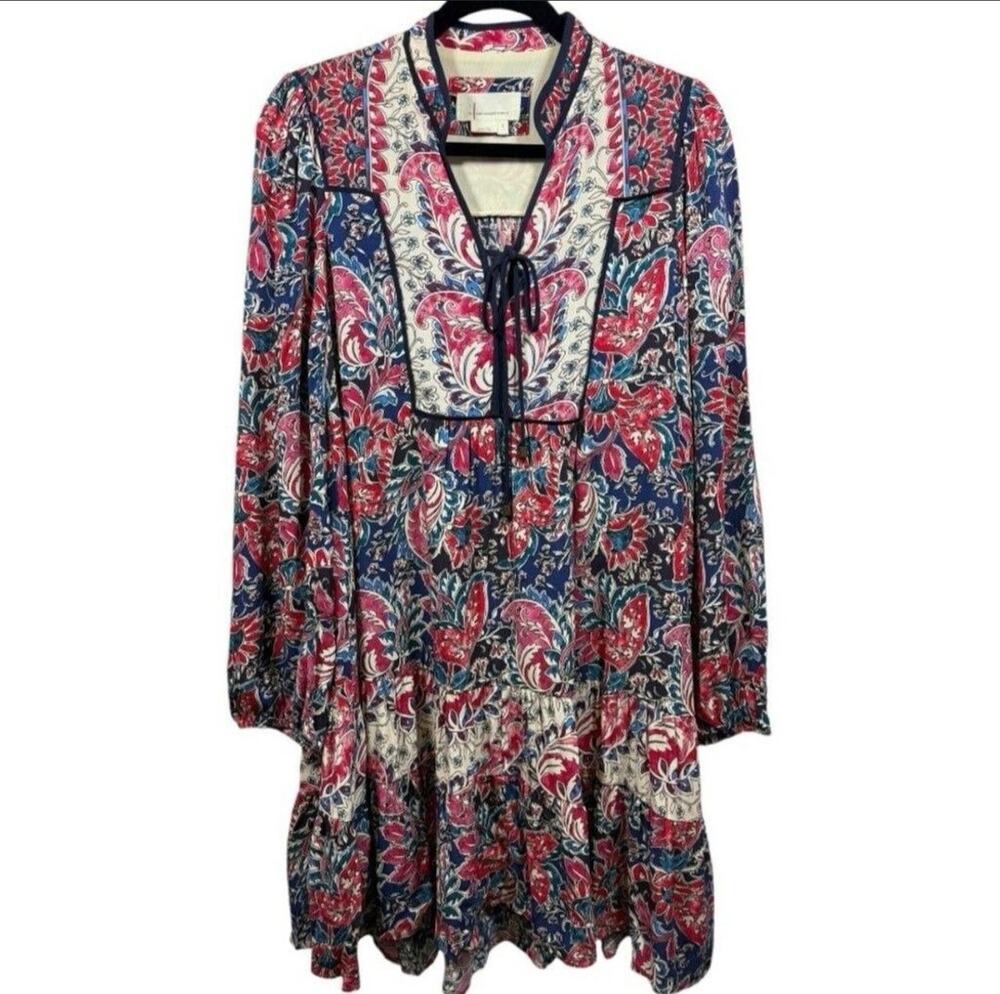By Anthropologie Tunic Mini Dress sz M Tiered High-low Hem Paisley Print Flowy